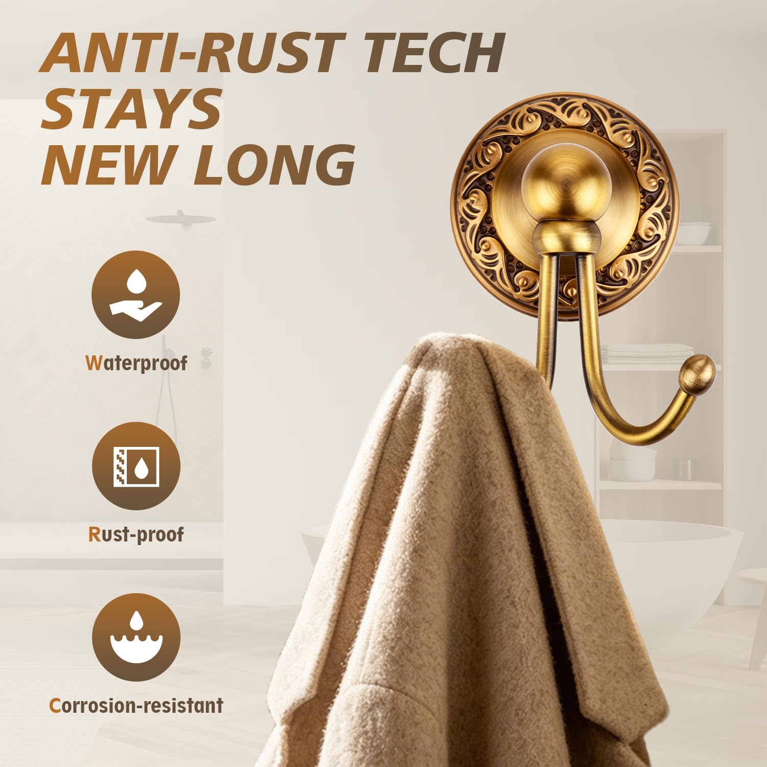 3 Stück Set Antike Messing Badezimmer Zubehör, Toilettenpapier Gewebehalter, Handtuch Ring Aufhänger und Wandkleidung & Robe Doppelhaken, Wand montiert Retro Heavy Duty Vintage Badezimmer Hardware