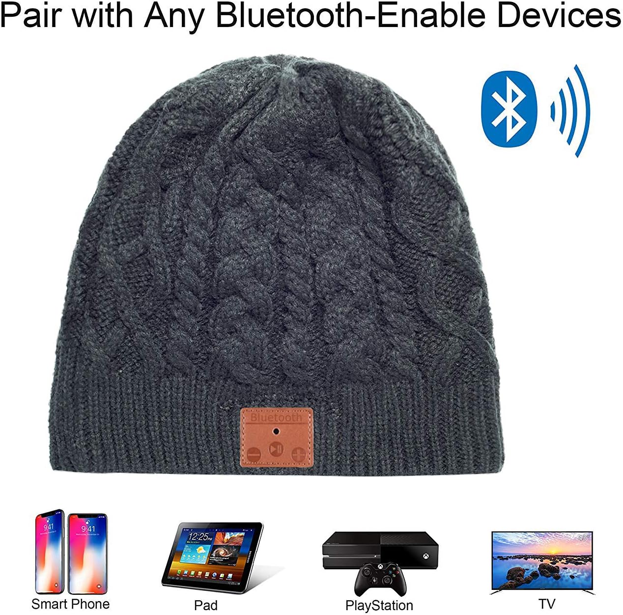 Up To 40% OFF BULYPAZY Bluetooth Beanie Hat, Bluetooth 5.0 Winter Knitted Beanie Music Hat Built-in Headphones and HD Speakers, Double Fleece Lined, Valentines Day Unique Gifts for Him/Her