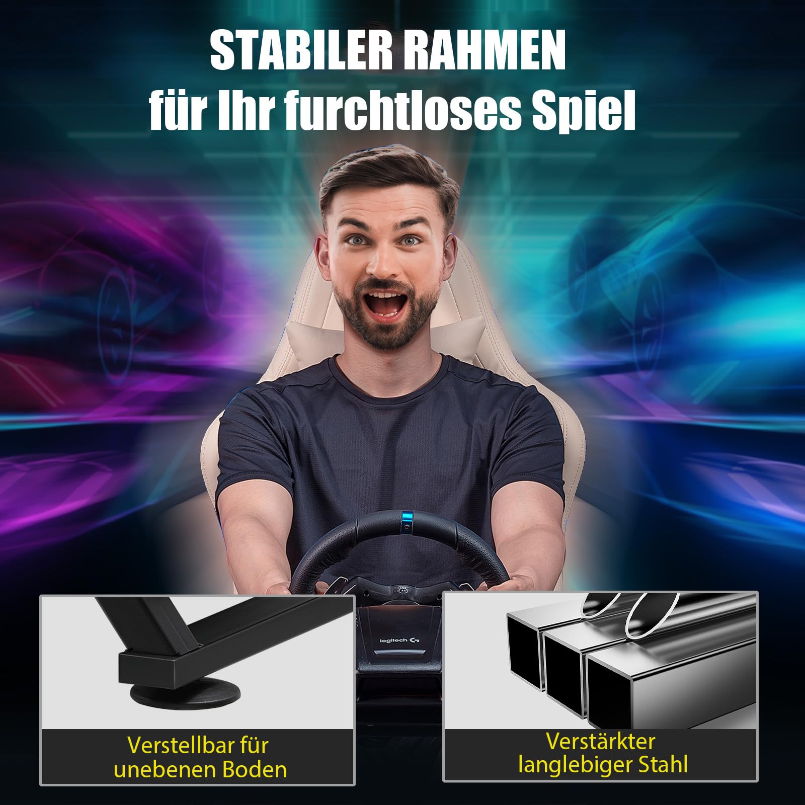 GTPLAYER Lenkradständer Gaming Wheel Stand mit V1 V2 Schalthebelhalterung Neigungsverstellbares Gestell PS4 Xbox PC
