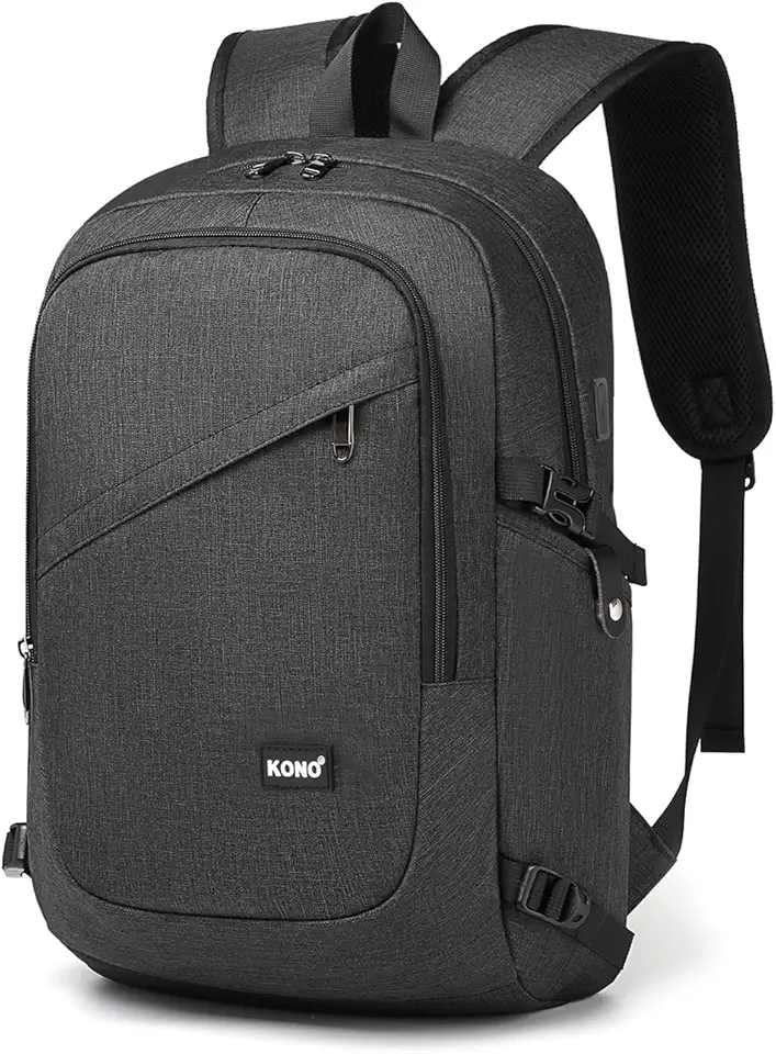 KONO Laptop Rucksack für Herren und Damen, Wasserdichter und Diebstahlsicher Business Laptoprucksack für Schule, Reise und Beruf