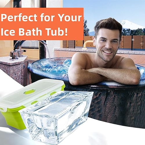 Miniatura 3 de Paquete de 2 moldes de bloque de hielo extra grandes  Molde de silicona plegable grande para cubitos de hielo de 2.5 libras para baño de hielo y