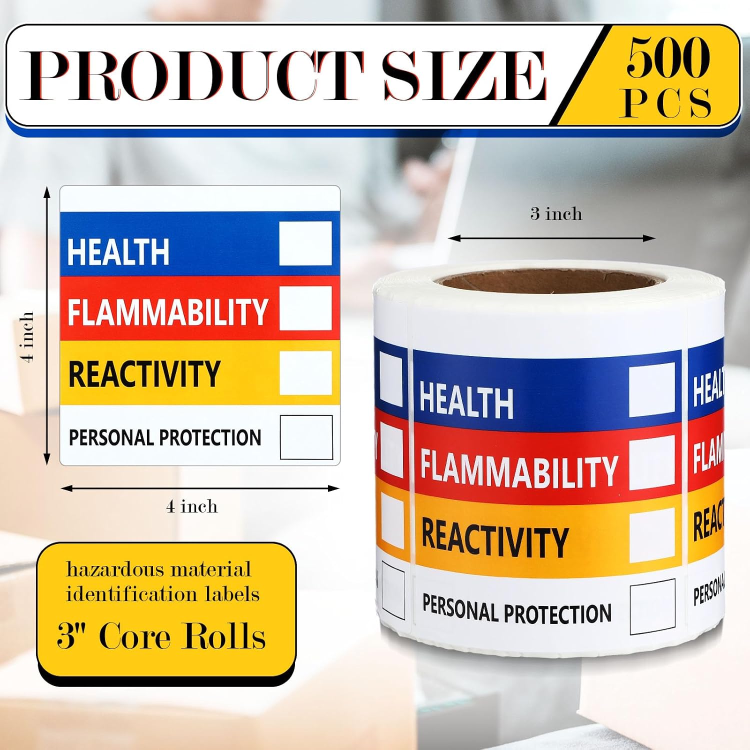 500 Pcs SDS Stickers for Chemical Safety Data, Hazardous Material Identification Label, 4" x 4" for Chemical Identifying Hazards Decals Himg Write in Labels