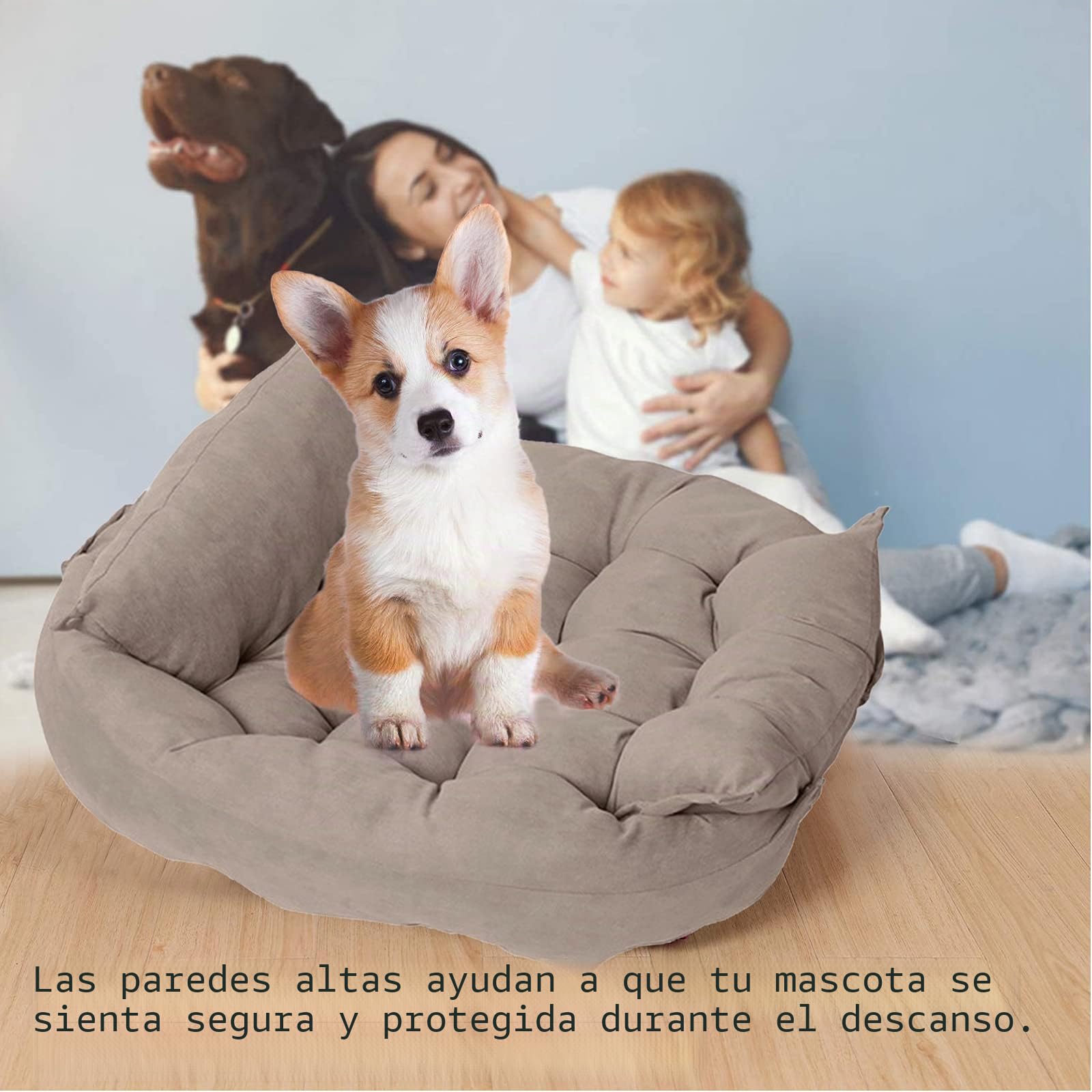 PETCUTE Ortopédica Camas Perro Grande,Multifuncional Cama para Perros,Colchoneta Perro Antideslizante,Cama para Mascotas Lavable a Máquina,Tres Formas Caqui L