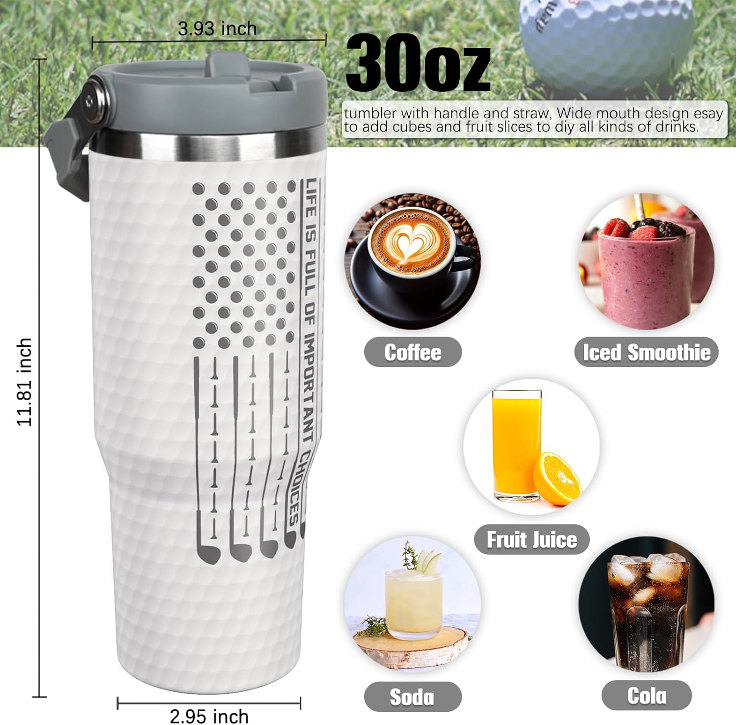Golf Gifts For Men Women Golfers 30Oz White Golfs Tumbler With Handle 30 OZ Travel Coffee Mug Water Bottle Stainless Steel Vacuum Insulated - Image 6