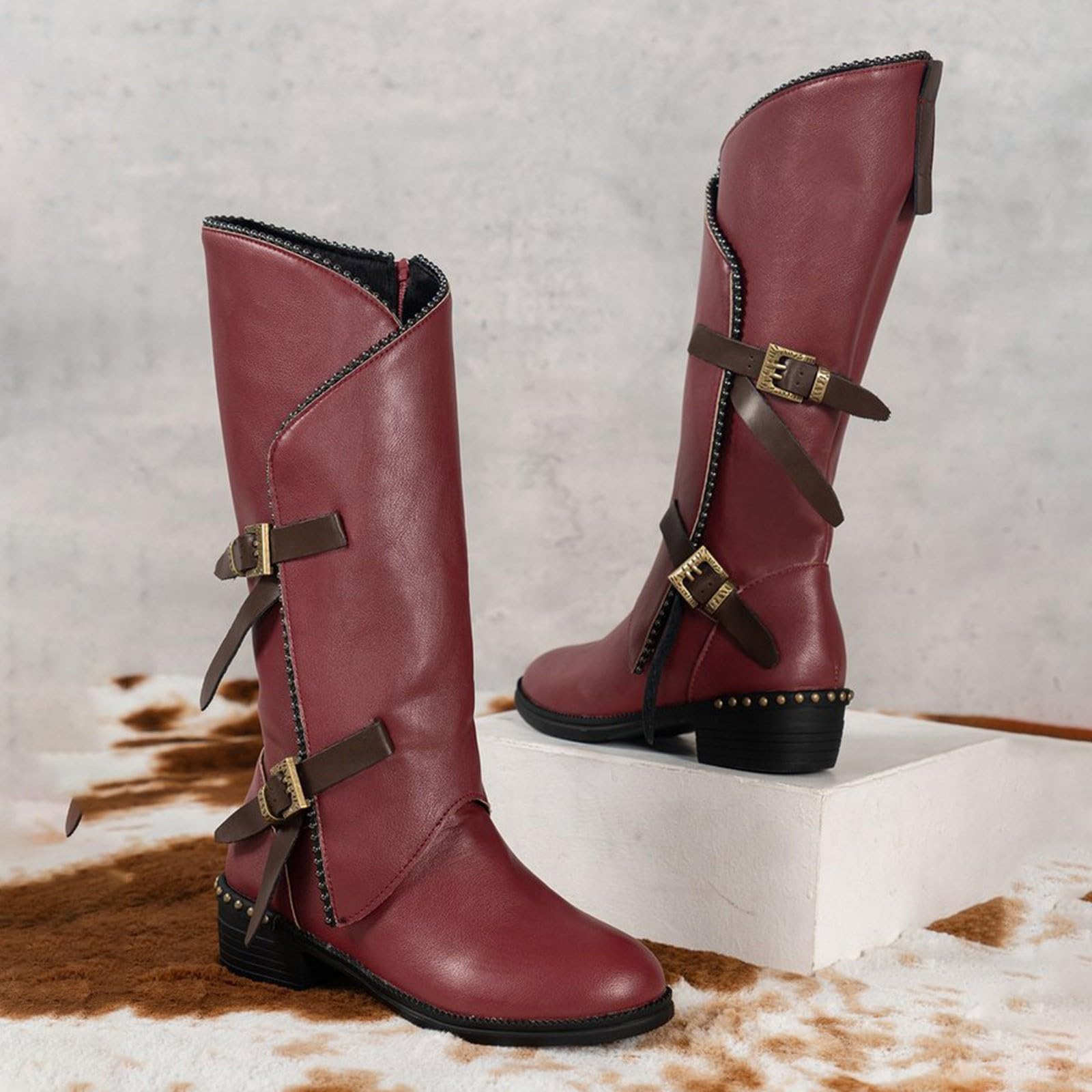 Stivali Pioggia Donna Fashion Pelle Antiscivolo Per E Lacci Sotto Con Motivo Stampato Stivali Overknee Da Western Generisch Stivaletti Da In Pelle Antiscivolo Leggero Scarpe