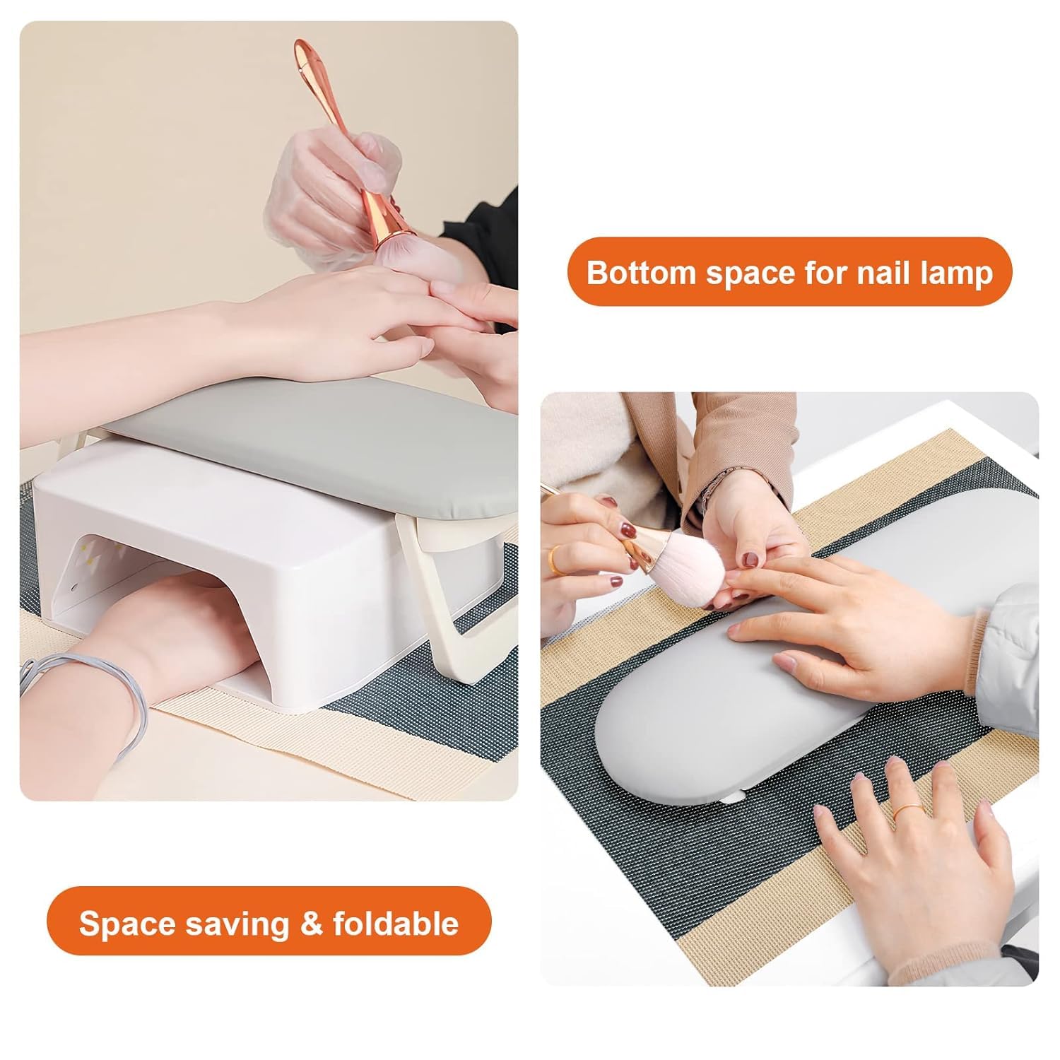 FBLXE Nail Arm Rest,Manicure Hand Rest,Nail Cushion Hand Rest Foldable PU Leather Nail Hand Rest,PVC Table Mat for Acrylic Nails,Nail Pillow Hand Rest,Nail Stand,Arm Rest For Nails Tech(Gray) 3
