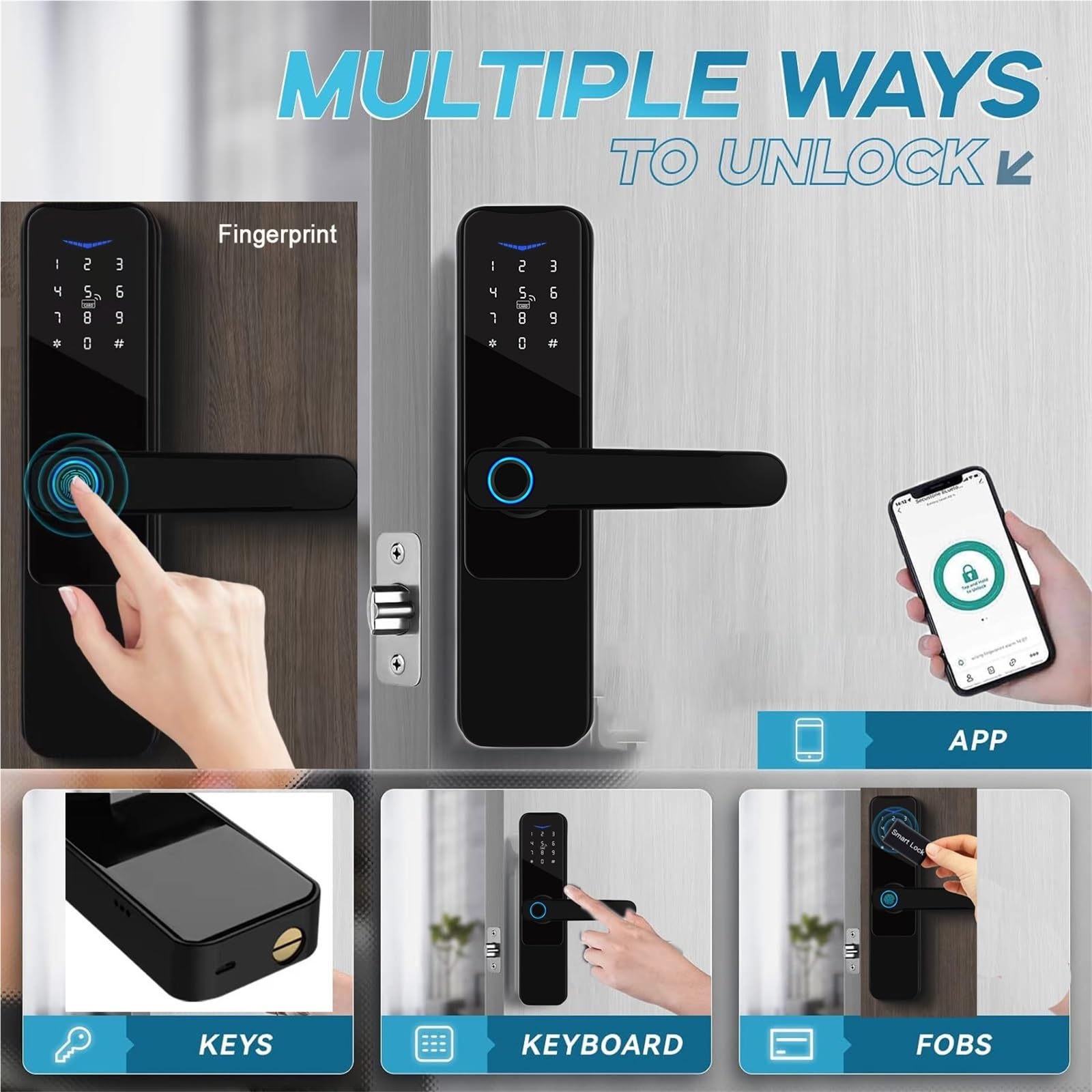 Inteligentny zamek do drzwi z uchwytem dostęp bezkluczykowy wejściowych WIFI inteligentne życie darmowa aplikacja zdalnie sterowane 35-120mm(22 x 240 (6085))