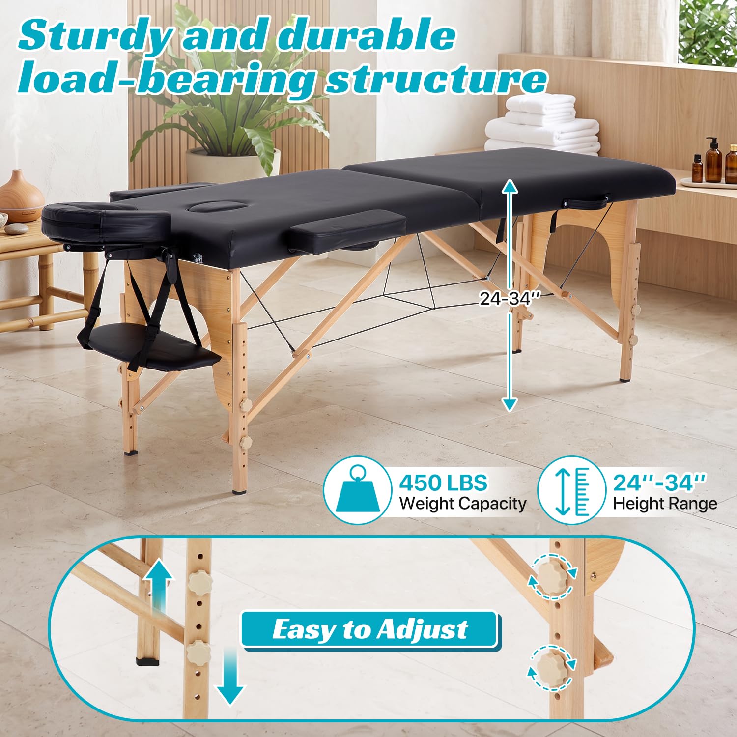 Dkeli Portable Foldable Massage Table, Height-Adjustable Spa Bed with Carry Case