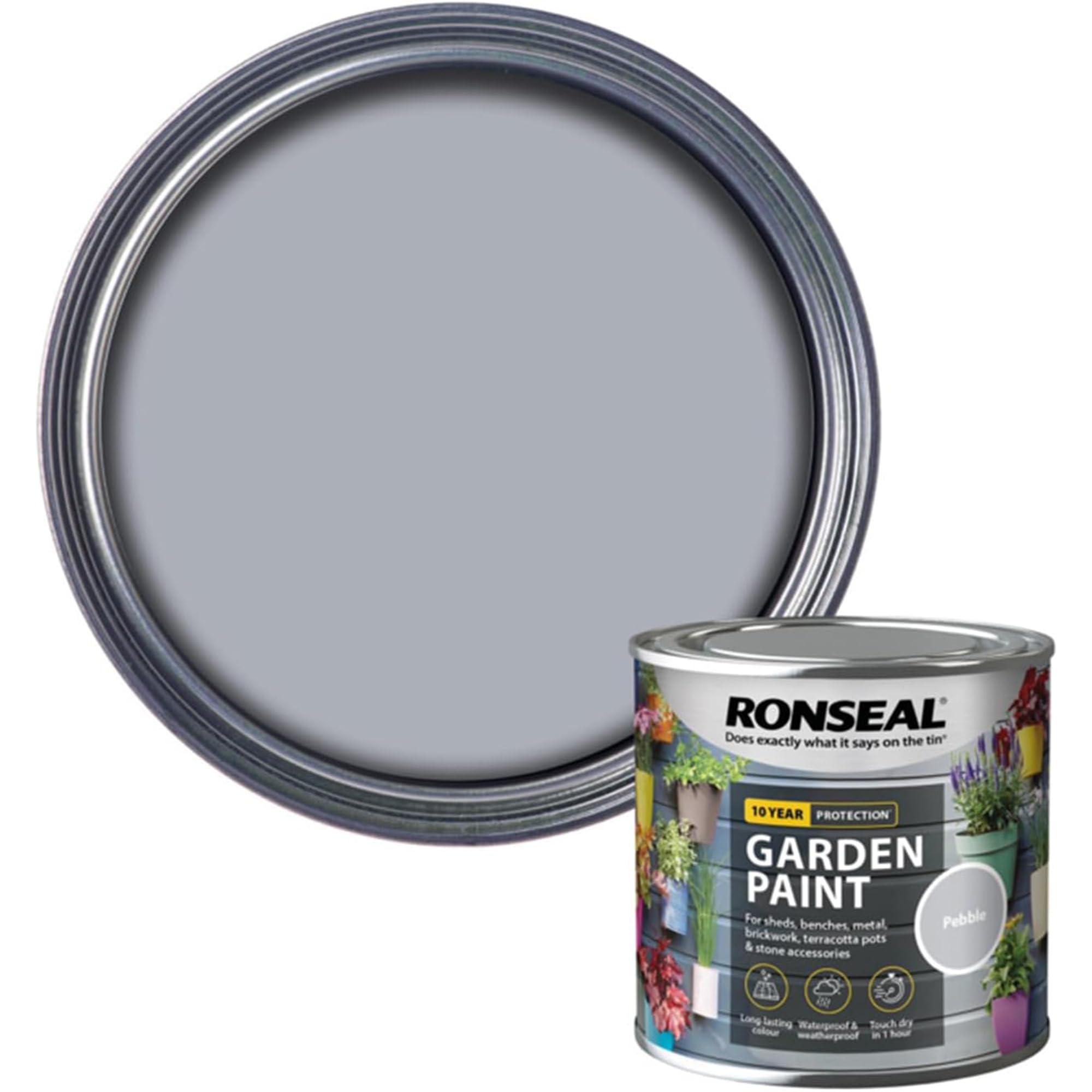 AOC24 Garden Fence Paint 250ml – Multi-Surface Exterior Paint for Wood, Brick, Metal, Stone & Terracotta – Waterproof, Resists Fading, Matt Finish for Sheds, Fences, Garden Furniture Paint Pebble