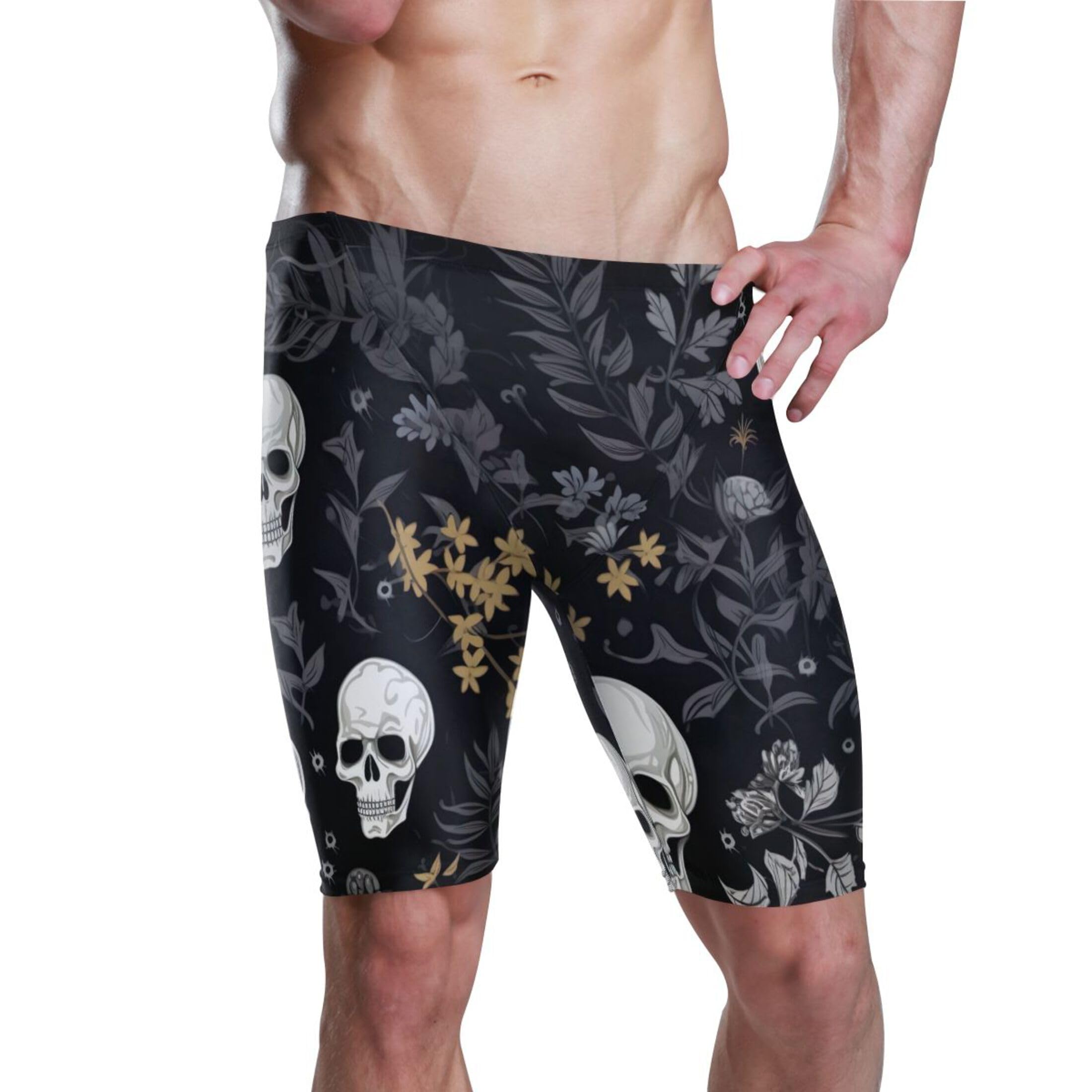UMIRIKO Sugar Skull Skeleton Gothic Flowers Swim Jammers for Men Athletic Durable S B0400604