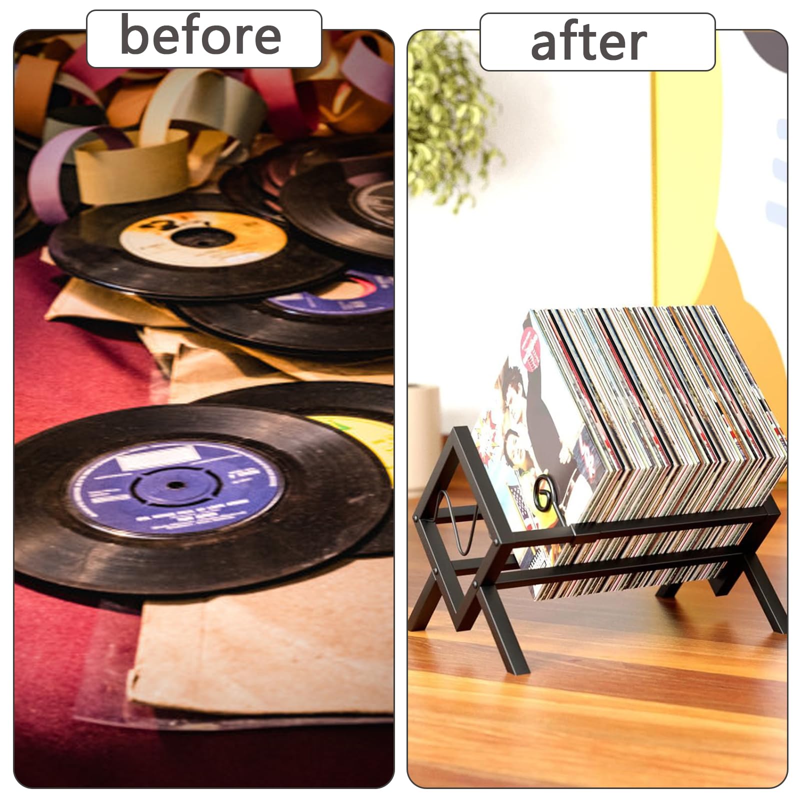 Étagère Disques pour Albums Audio, Support de Rangement Métal Vinyle, Range-Disques Moderne, Porte-Vinyle Vintage