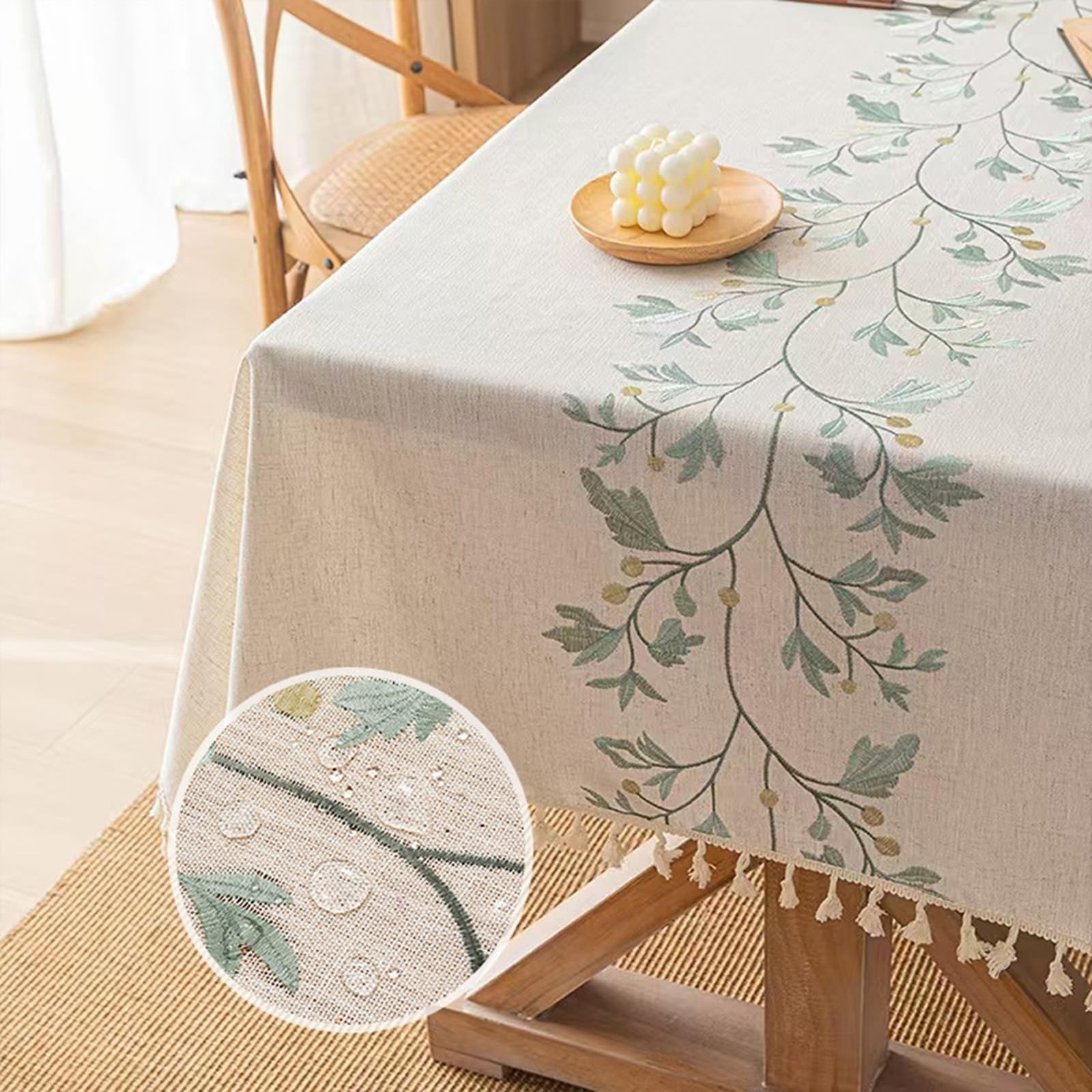 Tovaglia quadrata beige verde foglie rami, tovaglie 35x35