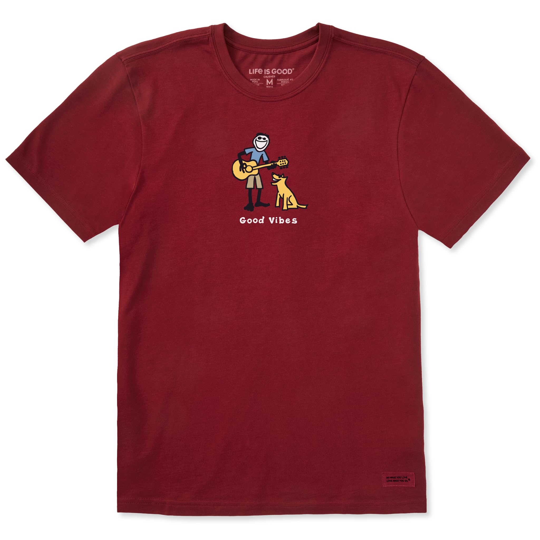 Life is Good Men's Standard Crusher Tee, Short Sleeve Cotton Graphic T-Shirts, Guitar Jake, Adirondack Red