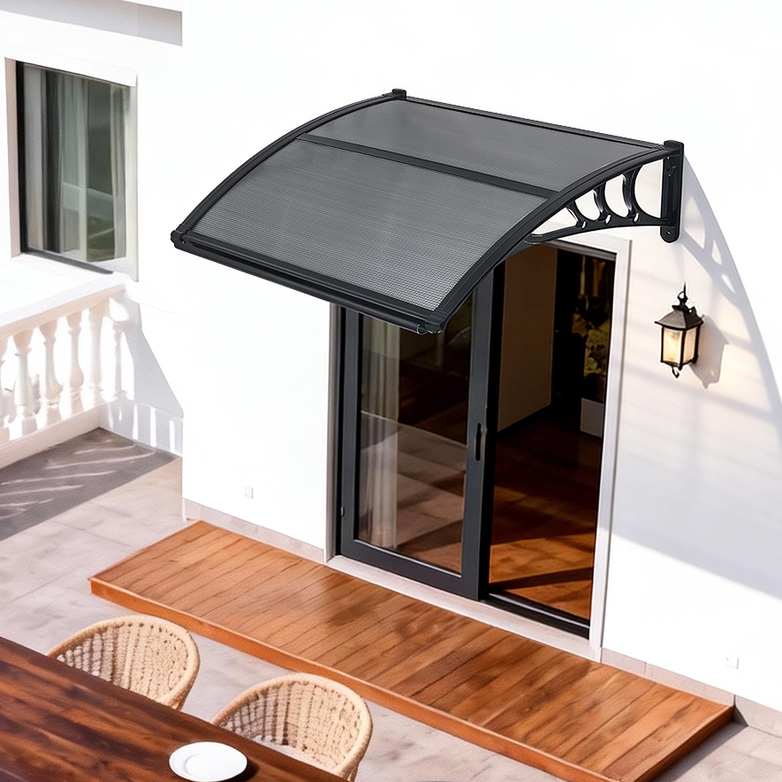 VEVOR Toldo para Puertas y Ventanas con Drenaje 100x75,5 cm, Tejadillo de Protección para Entrada con Soporte de ABS, Protección contra Lluvia, Nieve, Sol, Toldo de Policarbonato para Porche, Gris