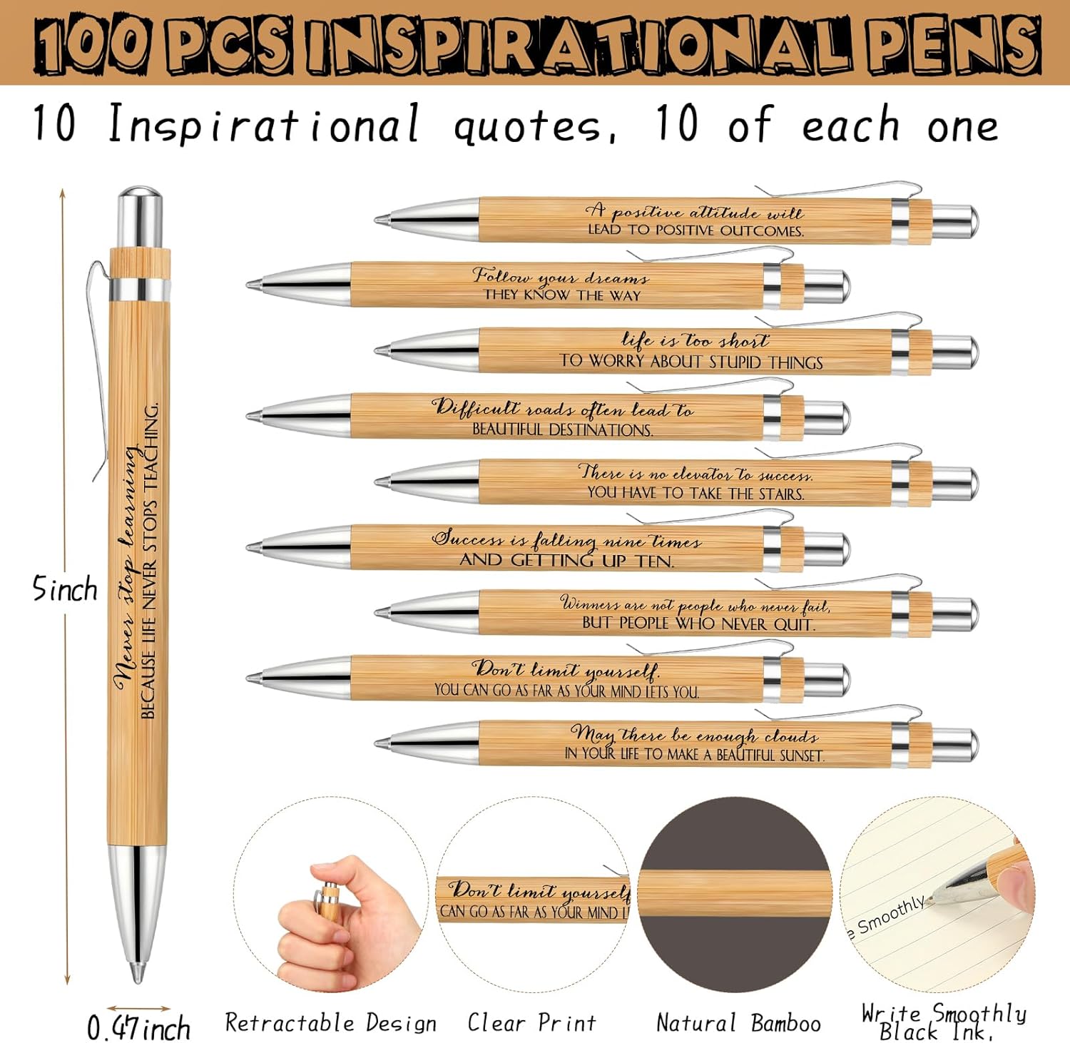 PerKoop Employee Appreciation Gift Bulk 3"×5" Small Inspirational Notebook Motivational Bamboo Pen Thank You Gift Kraft Pocket Journal Notepad for Coworker Team Staff Secretary(200 Pcs,Brown,Quotes)