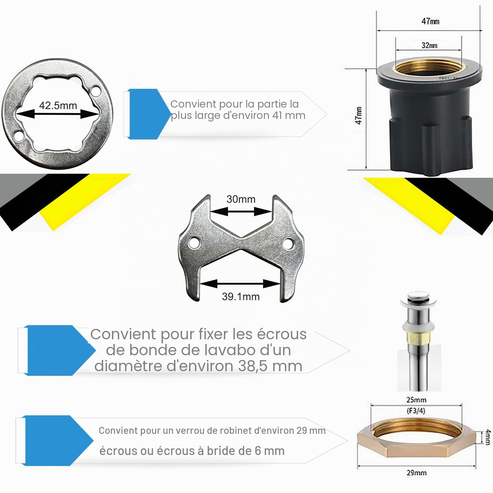 Clés de Robinet/Lavabo Réglable Outil de clé à tuyau de plomberie | Multifonctionnelles 21 spécifications pour Évier, Clés Tubulaires et à Pipe pour la cuisine, la salle de bain et l'évier
