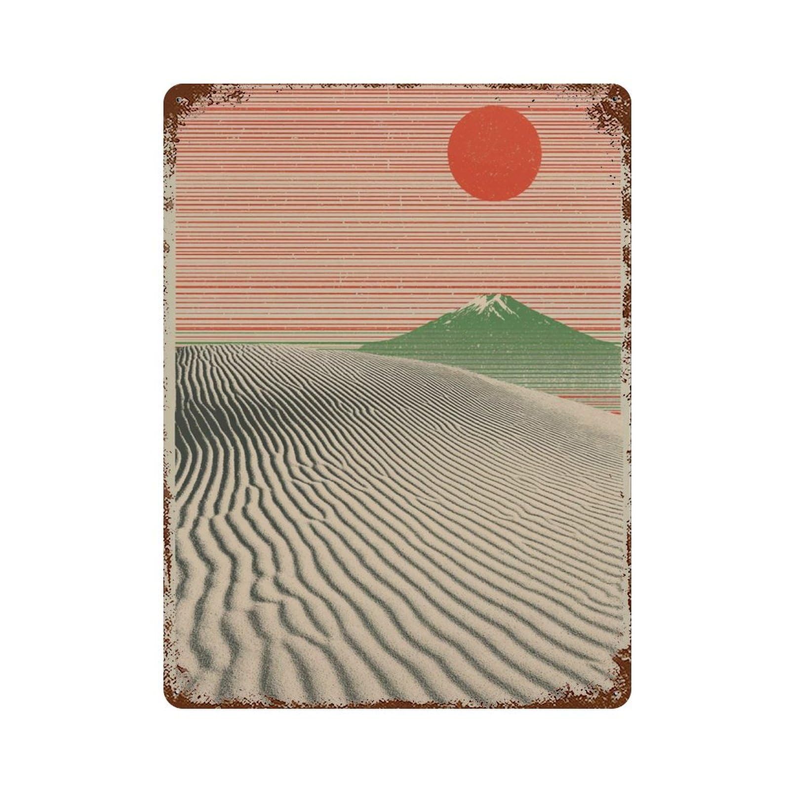 xiaoxiaoshen Desert Dune Landscape Japanese Minimal Style Sun And Mountain Wall Decor Art Metal Tin Poster Modern Home Decor Art Home Bar Shop Decorations Vintage Sign 40x30cm