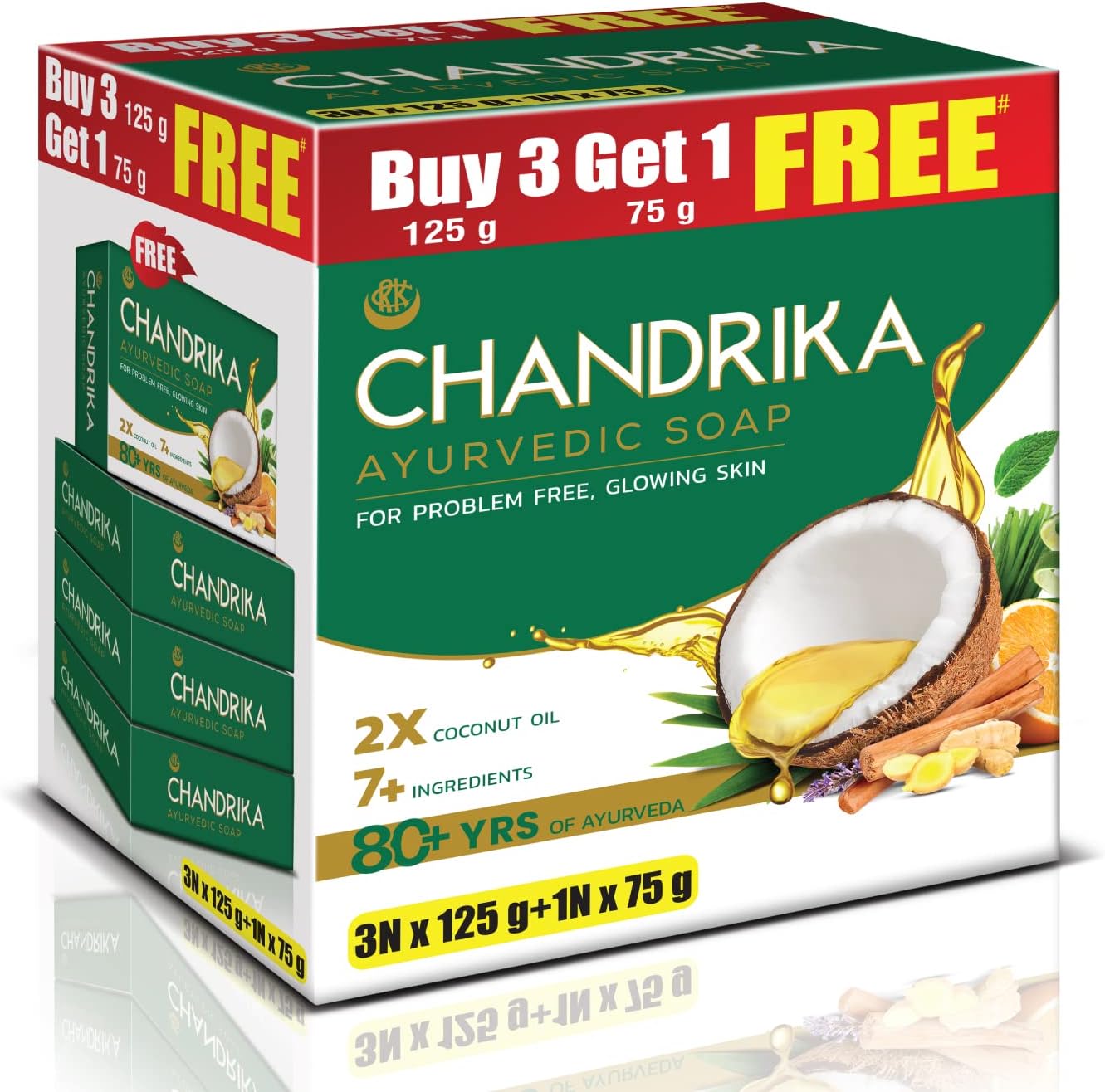 Chandrika Ayurveda Soap For Healthy Skin 75g (Pack of 4)