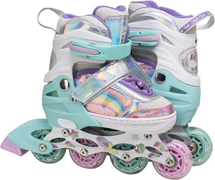 Skate Gear Rainbow Adjustable Light up Inline Roller Skates for Girls and Boys