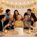 SVM CRAFT® Cheers to 75 year cake topper and banner, Glitter Happy 75th Birthday Cake Topper gallery image