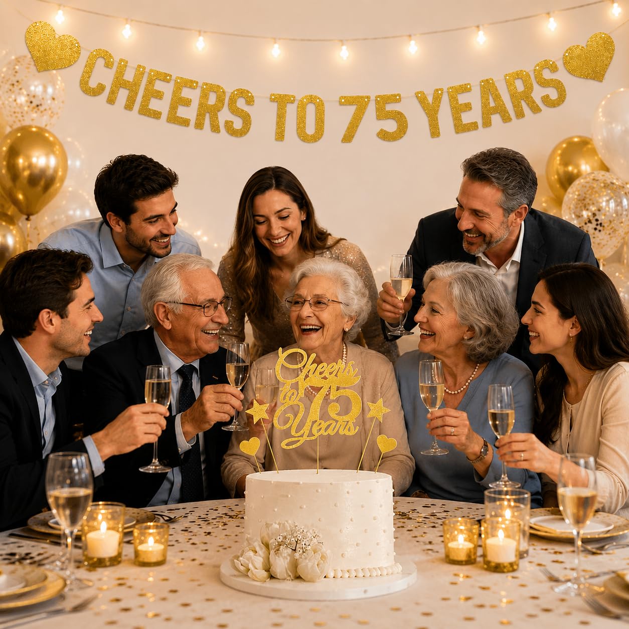 75th Birthday Cake Topper & Banner - Cheers! -3 75th Birthday Cake Topper & Banner - Cheers! -3