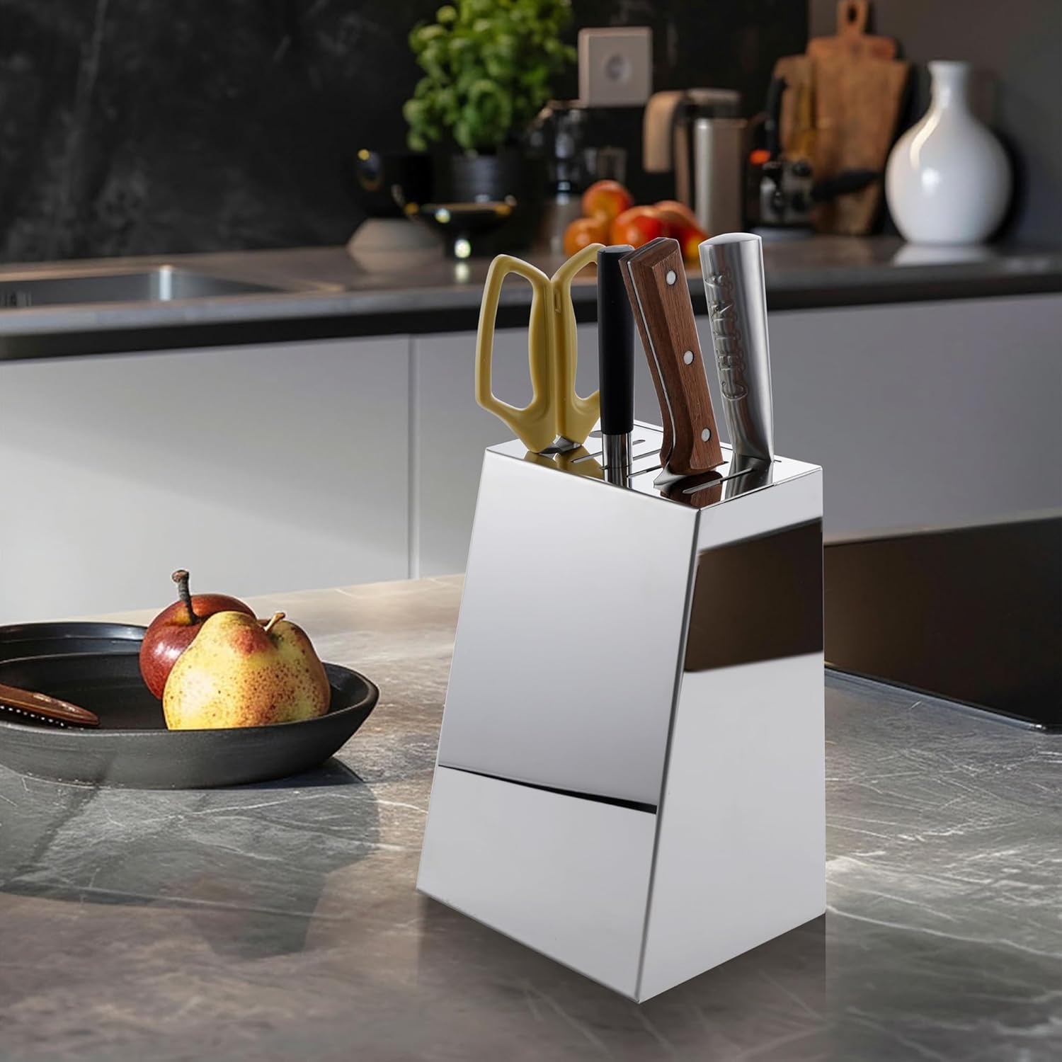 Industrial Style Knife Block Holder, T316 Grade Stainless Steel Counter Top Cutlery Shelf Reflective Polish, One Pack