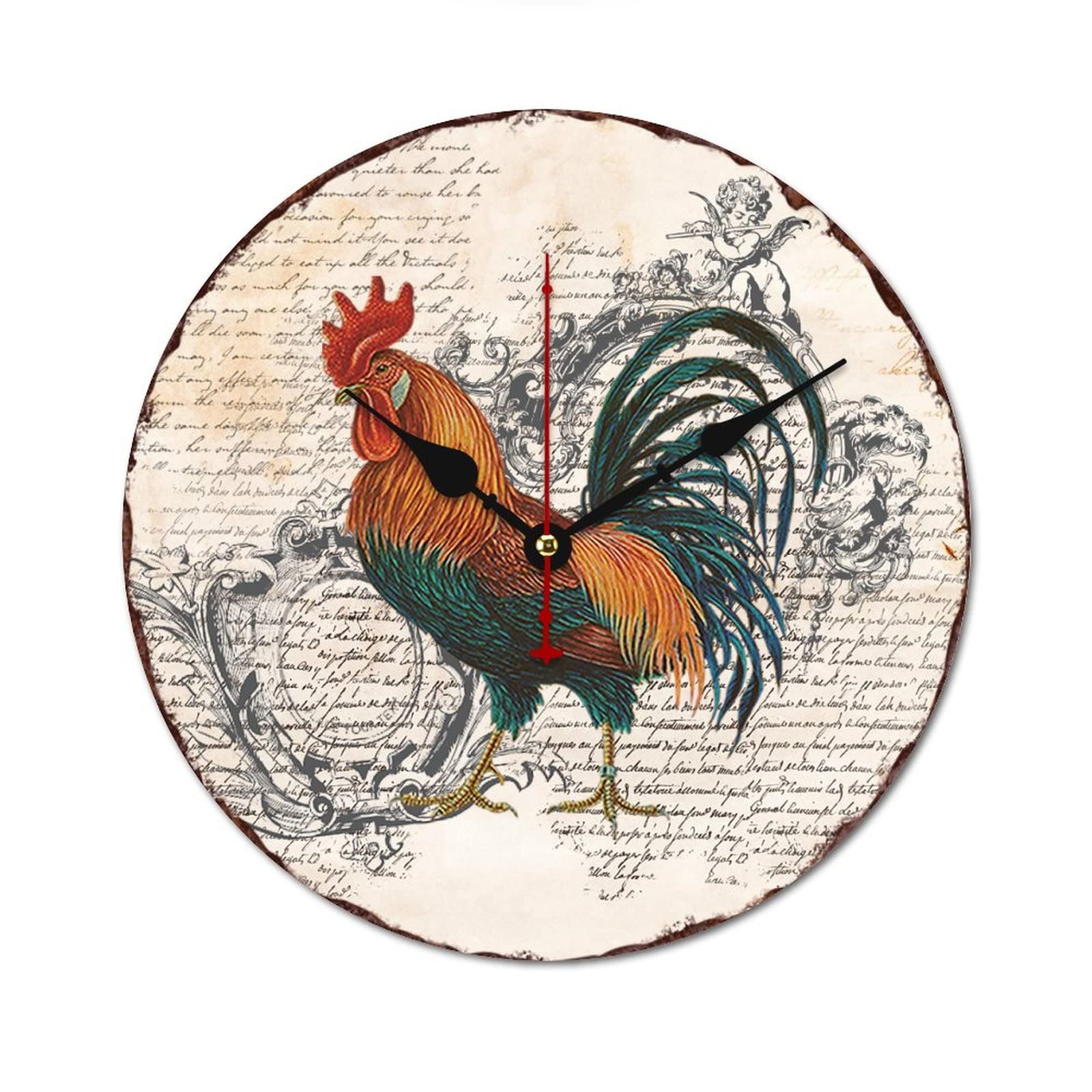 Horloge ronde en bois shabby chic 38 cm pour cuisine et salon