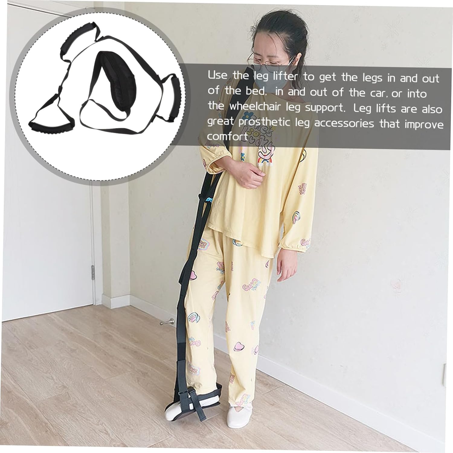 TEHAUX Leg Lifting Belt with Rigid Handle Mobility Aid Leg Lifter Strap for Elderly and Disabled for Hip and Knee Surgery