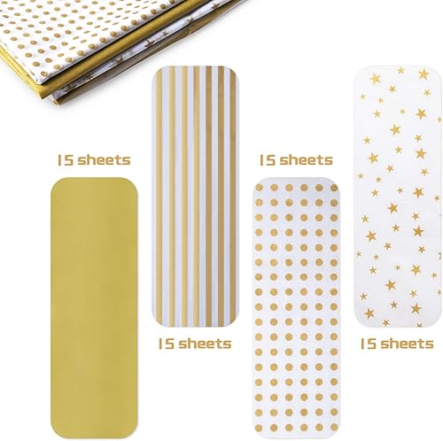 Miniatura 2 de MR FIVE 60 hojas de papel de seda dorado a granel, 20 x 28 pulgadas, papel de seda para bolsas de regalo, bricolaje y manualidades, papel de regalo