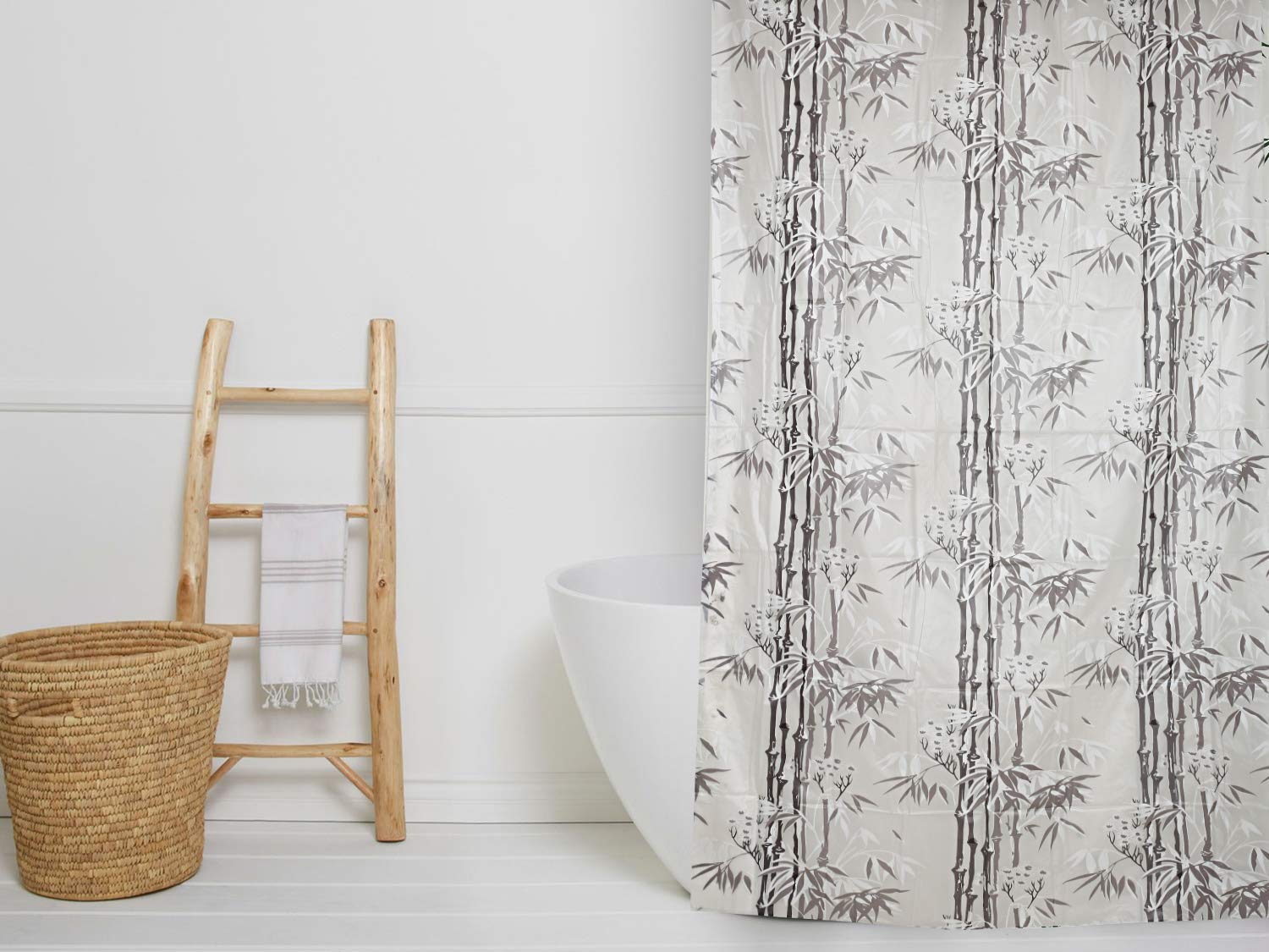 Kuber Industries Bamboo Shower Curtain - Waterproof & Grey -2
