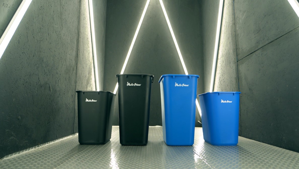 Image of PLASTIC PRINCE 10 Gallon Trash Can Blue Recycle Bin for Kitchen Bathroom Office 40 Qt Garbage Bin Fits Under Desk Cabinet Sink, High Plastic Waste Basket 19.9 inch H x 15.7 inch W x 11.3 inch D, Pack of 2