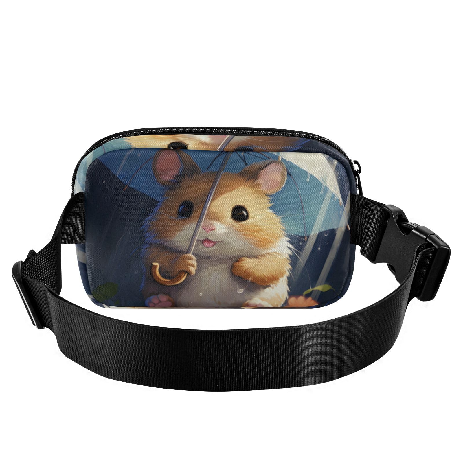 Fanny Pack for Women Men, Hamster with Umbrella Belt Bag Waist Pack Crossbody Bag Bum Bag with Adjustable Strap