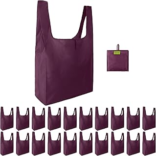 BeeGreen Burgundy Reusable Grocery Bags Wholesale Bulk 20 Pack Foldable, Reusable Shopping Bags Ripstop Extra Large 50LBS ...