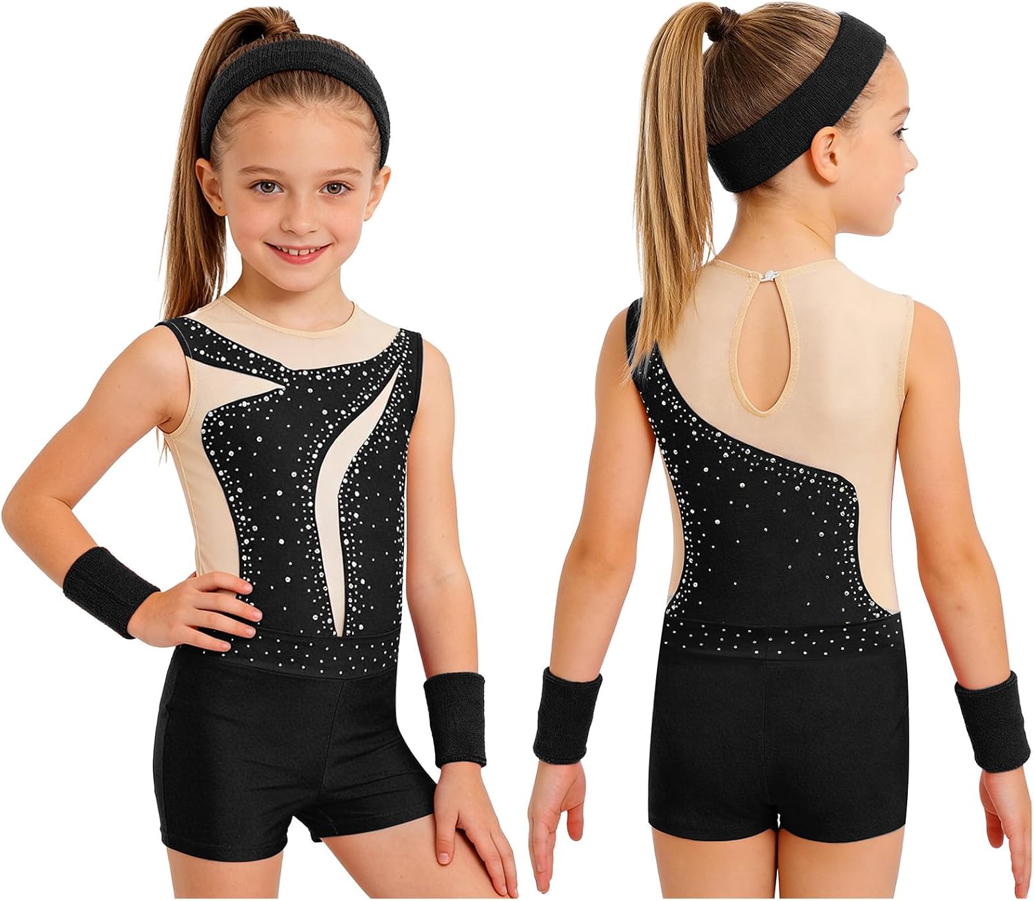 Alvivi Girls Gymnastics Leotard with Shorts Scrunchie Wristbands Dance Workout Clothing Sets for Performance