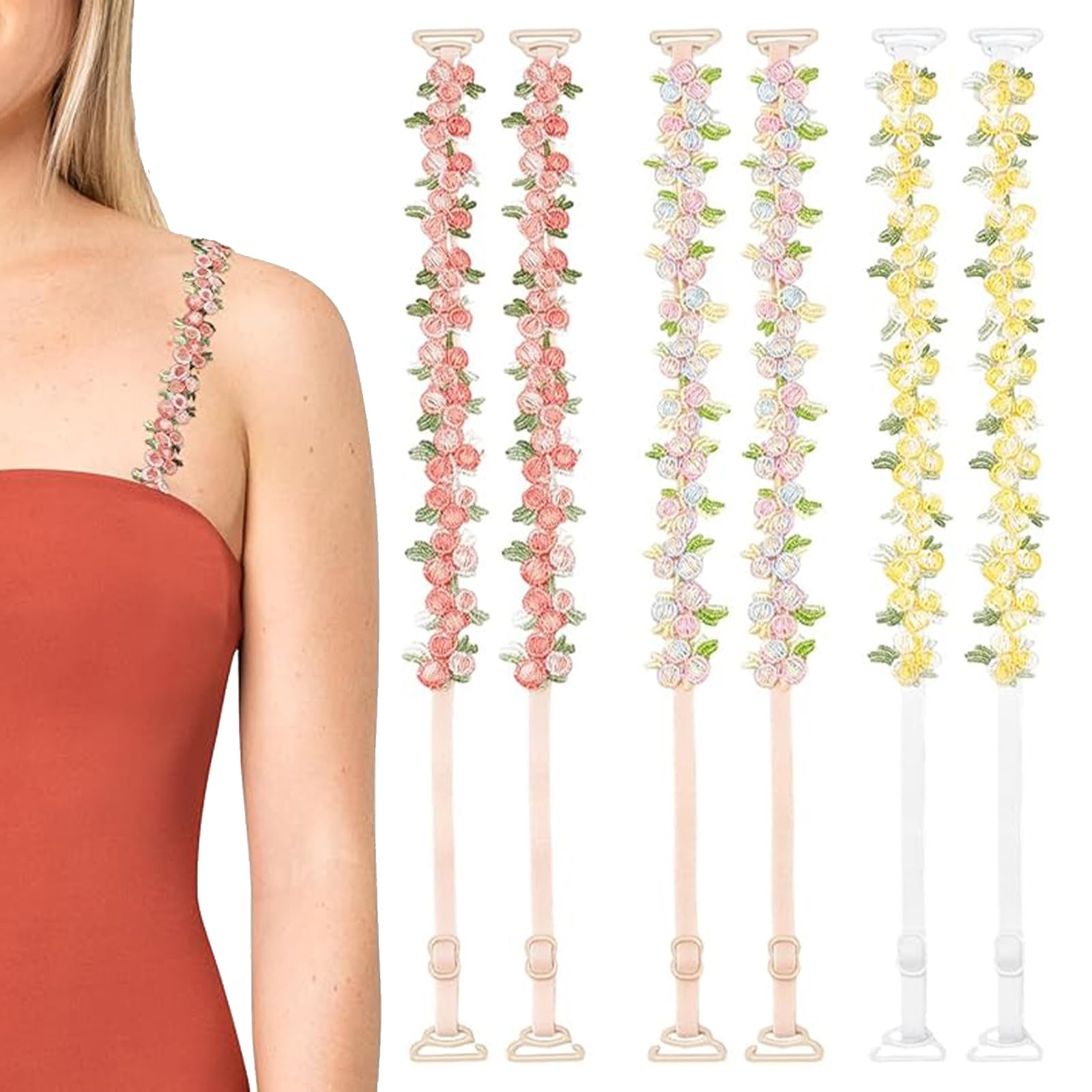 3 Pack Bra Straps for Women, Fancy Beaded Bra Straps, Adjustable Silicone Bra Straps for Off Shoulder Tops and Stylish Dresses