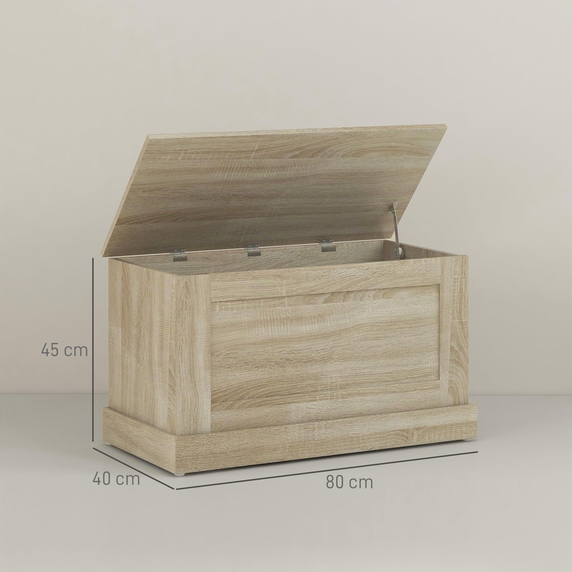 HOMCOM Baúl de almacenamiento, baúl de juguetes de madera, con bisagra de seguridad, para salón, pasillo, 80 x 40 x 45 cm, madera natural