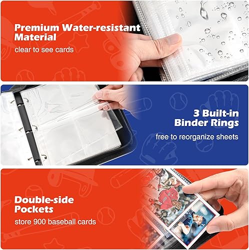 Miniatura 10 de ProCase Carpeta de tarjetas de béisbol de 4 bolsillos para 440 tarjetas, álbum de tarjetas comerciales deportivas con 55 fundas para tarjetas de