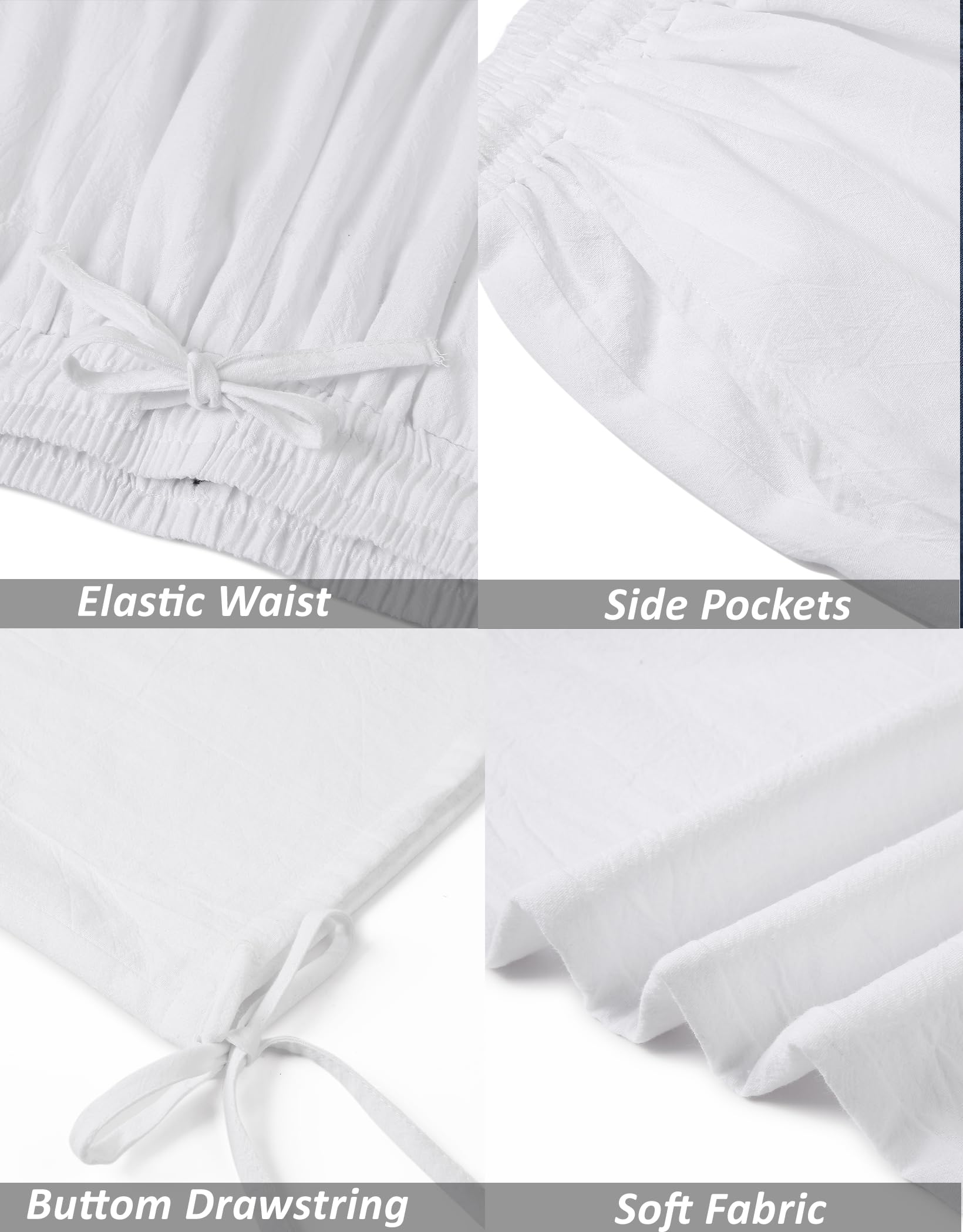 COOFANDY Pantalon sarouel décontracté en coton et lin pour homme - Taille élastique - Pour la plage - Boho - Yoga