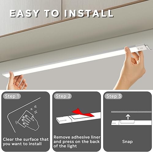Miniatura 7 de MYPLUS Luces para debajo del gabinete de 24 pulgadas con sensor táctil, luces ultrafinas para debajo de la encimera, regulables, 630 lúmenes, 98