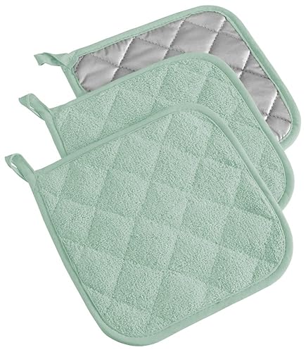 DII Basic Terry Collection Quilted 100% Cotton, Potholder, Mint, 3 Piece - Potholder - Mint