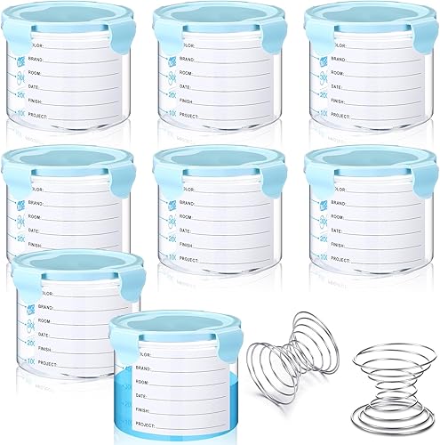 Vista 14 de Skylety Juego de 8 recipientes de plástico para pintura con tapas, recipiente hermético de almacenamiento de pintura con bola mezcladora de acero