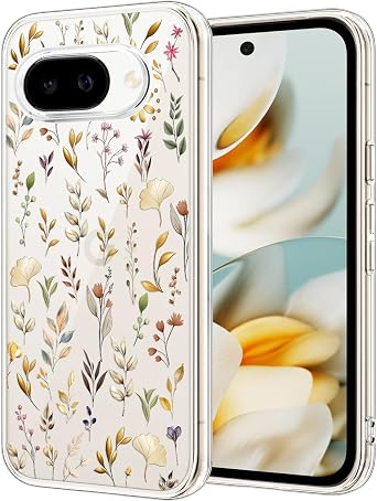 Unov for Pixel 9a Case, Clear with Embossed Design, Golden Garden | Slim Fit Good Grip, Anti-Slip Embossed Pattern, Shockproof Protective Bumper, Raised Camera Protection, Anti-Scratch Soft TPU