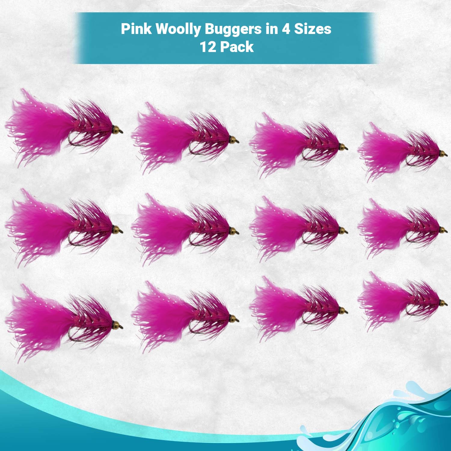 Feeder Creek Bead Head Woolly Bugger Fly Fishing Flies | 12pc Flies for Fly Fishing | 4 Size Assortment Trout Flies 6, 8, 10, 12 (3 of Each Size) Fly Fishing Gear | Streamer Flies