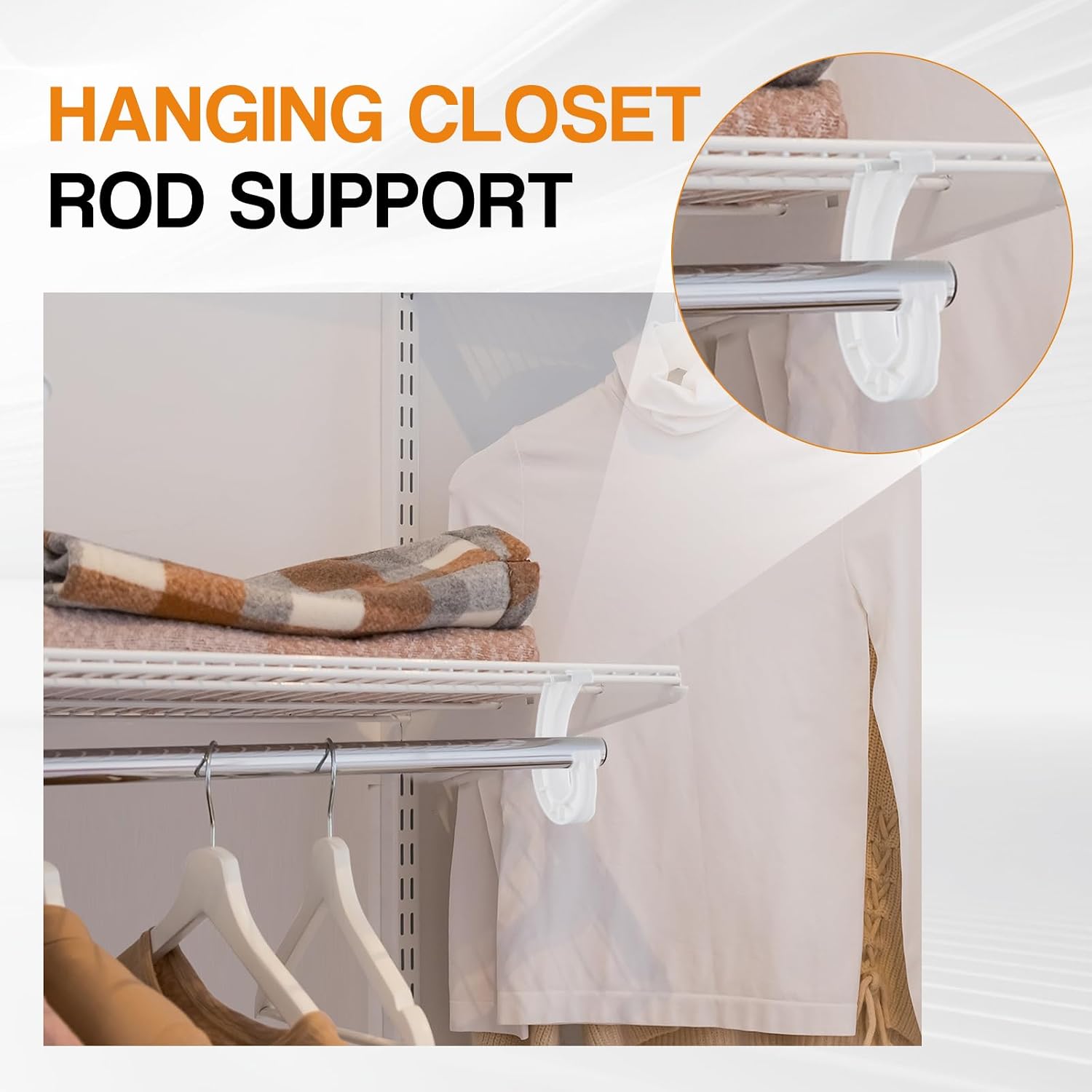 Wonderjune 20 Pcs Hanging Closet Rod Support, 3/4 Clothes Rod Bracket, Shelving J Shaped Closet Pole Holder for Wardrobe Cabinets Storage and Curtains