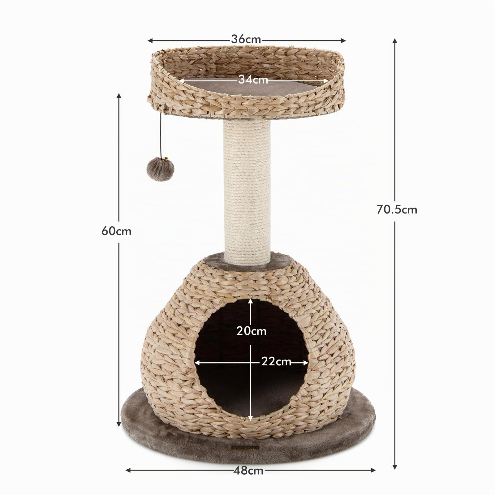 SOARS Árbol Rascador para Gatos, Poste Rascador de 71 cm de Altura con Camas, Bola Colgante, Tronco de