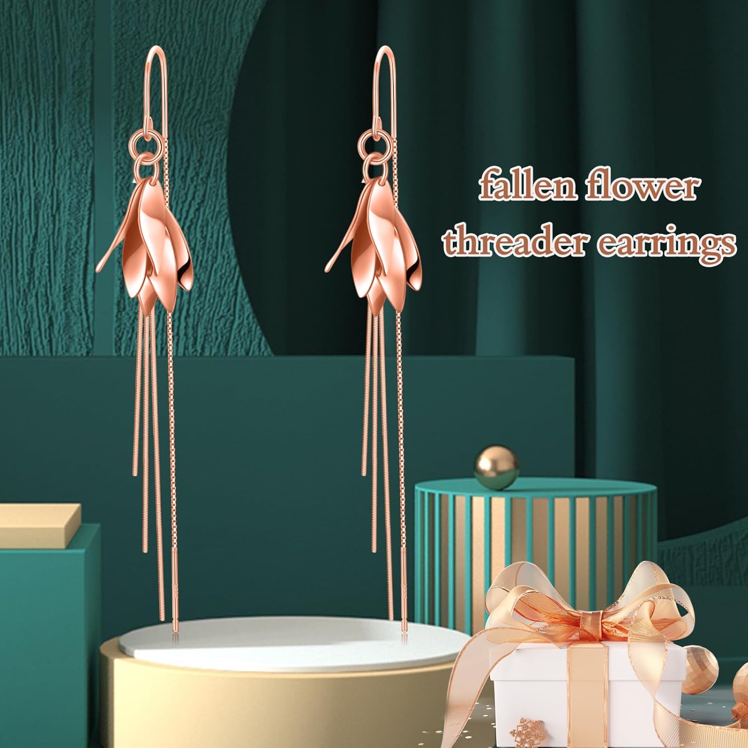 VONALA Threader Earrings for Women 925 Sterling Silver Threader Tassel Earrings Flower Drop Earrings Birthday Gift for Women