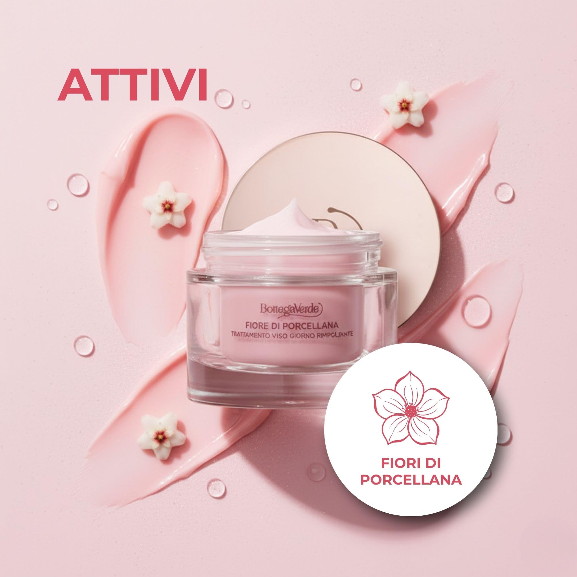 Bottega Verde - Fiore di Porcellana, Crema Viso Antirughe e Antietà, 50 ml, Trattamento Perfezionatore Correttivo Globale, Azione Rimpolpante, Pelli Normali o Secche