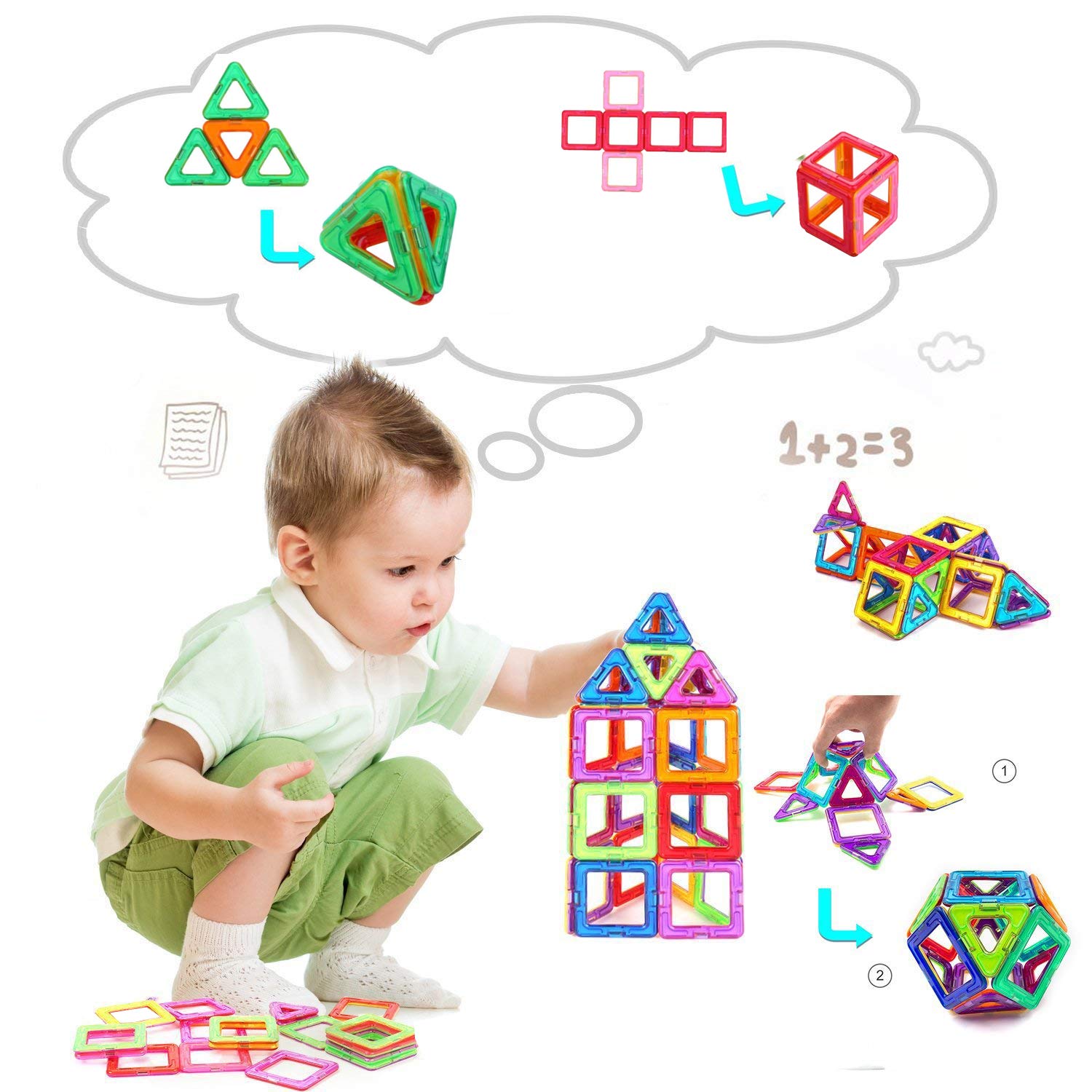 CONDIS Magnetische Bausteine 42 Teile, Magnetspiel STEM Magnetbausteine, kreatives Bildungs Spielzeug für Montessori Spielzeug Vorschule Lernen für Jungen und Mädchen ab 3 Jahre (Packung mit 2)