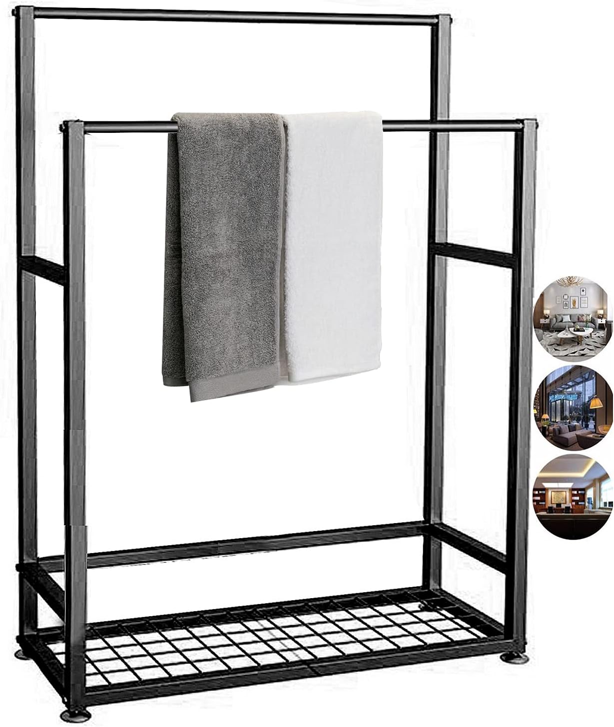 Amazon｜タオルハンガー タオルスタンド棚付き タオル掛け コンパクト ホワイト おしゃれ タオルバー タオル掛け 収納ラック 2 Tier Freestanding Towel Rail