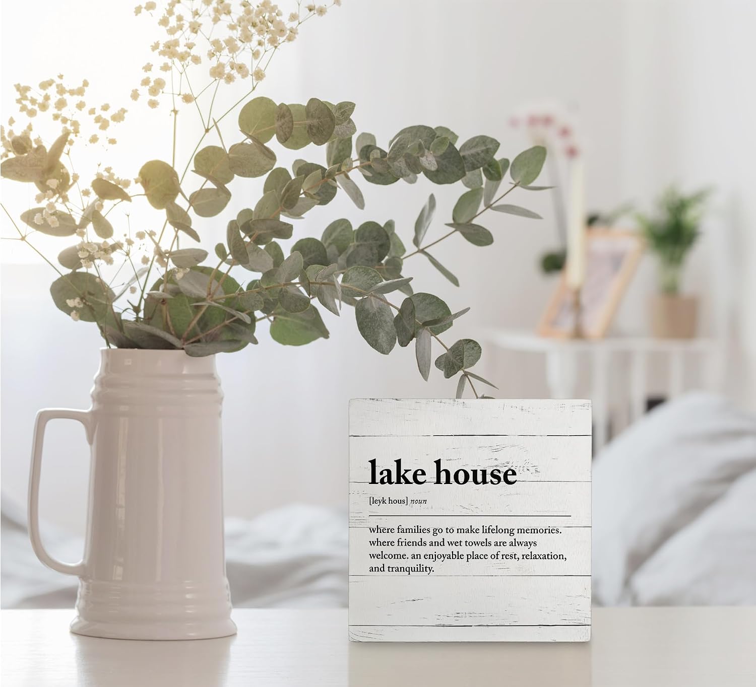 kunlisa Lake House Wood Box Signs Decor,Summer Lake House Gifts for Women Men,Lake House Essentials Gifts,5x5 Inch